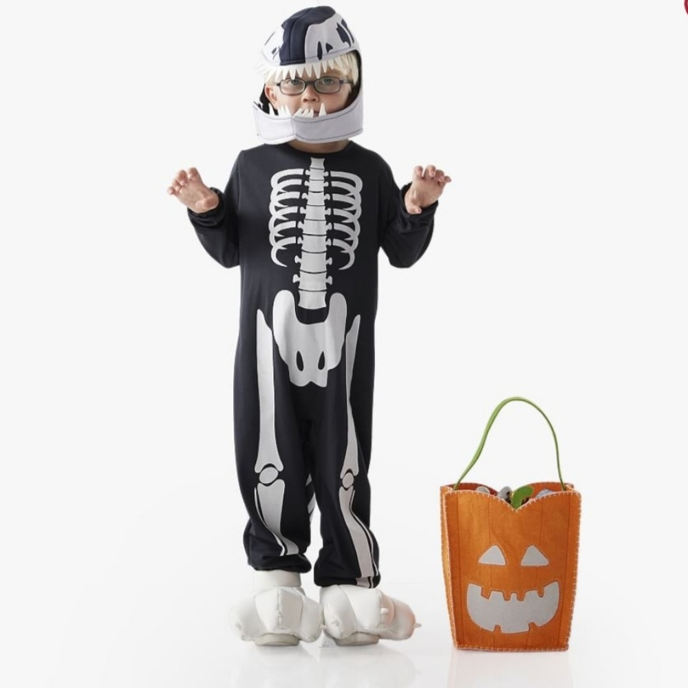 Pottery Barn Kids Glow-in-the-Dark Dino Skeleton Costume, size 7/8